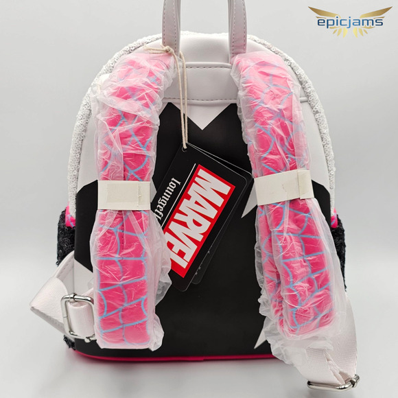 Loungefly Marvel Spider-Man Spider-Gwen Sequin White Mini Backpack Bag New - Picture 6 of 10